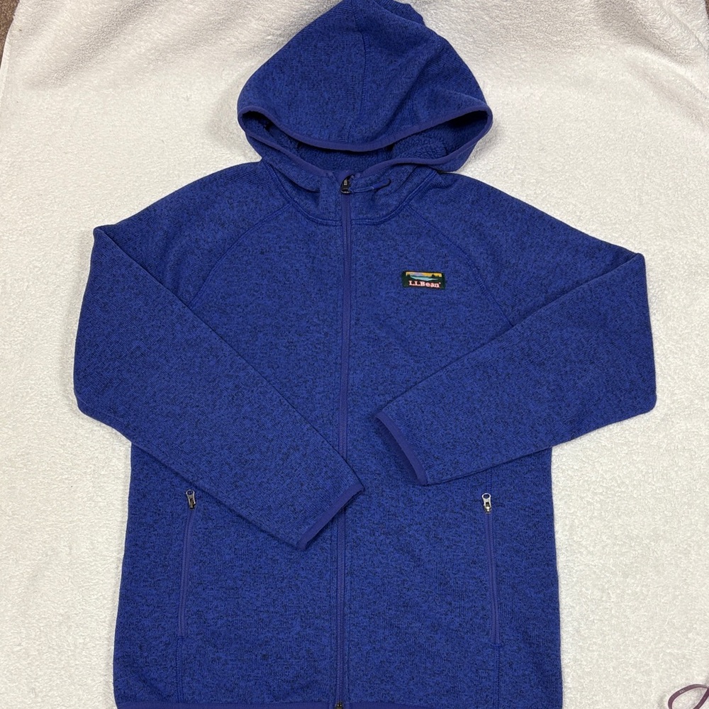 L.L. Bean sweater fleece hooded jacket Royal Blue 14/16 unisex